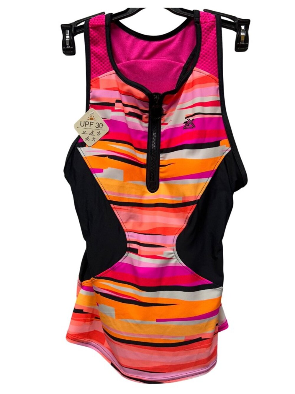 ZeroXPosur Size XS (6) Swim Top With Zipper & 4-Way Stretch Colorful UPF 30+